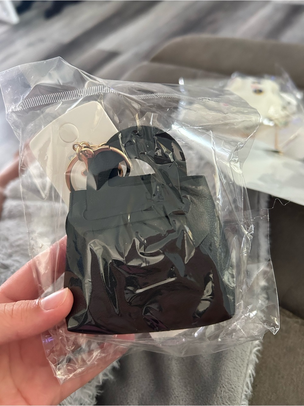 4/$50 Black Mini Tote Keychain Bag - store ear buds